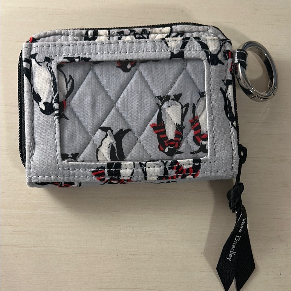 Vera Bradley Gray Penguin Keyring Petite Zip Around  Wallet
